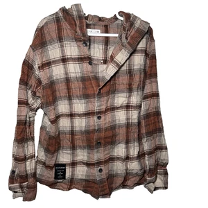 ZARA Size 8 Boys Plaid 100% Cotton Hooded Button Up Flannel Shirt - Picture 1 of 4