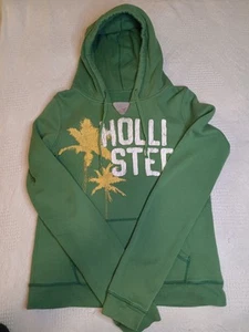 Hollister Sweatshirt Women's Large Bright Green Palm Fleece Hoodie Mid Shrunk - Picture 1 of 7