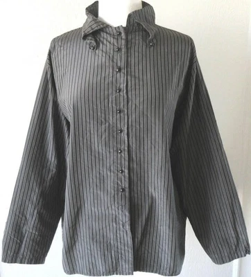 Черно-серая полосатая шелковая рубашка из тафты Krista Larson - Изображение 1 из 2