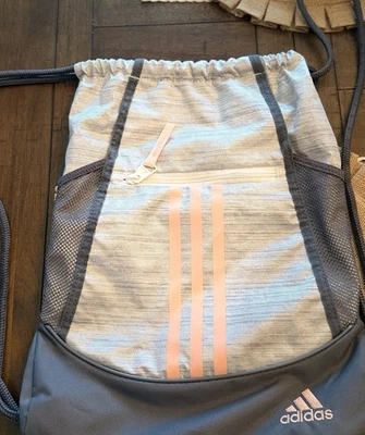 Addidas Alliance Draw String Backpack Pink and Gray Drawstring Bag Gym Travel - Image 1 of 4