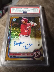 Bowman 2022 cromo 1st Daylen Lile RC oro diamante automático #/50 PSA 10 10 gema pop 1 - Imagen 1 de 2