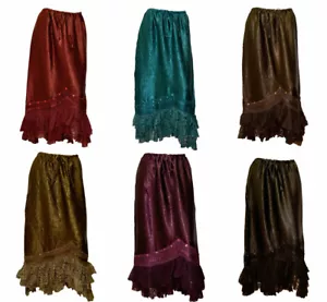 FREESIZE BOHO HIPPIE CRUSHED FAUX INDIAN SILK FLORAL LACE HEM SKIRT SIZE 8 - 18 - Picture 1 of 3