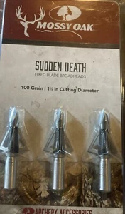Mossy Oak Sudden Death 100 Grain Fixed Blade Broadheads 1 1/8in Cutting Diameter - Picture 1 of 2