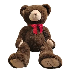 FAO Schwarz Brown 3 Foot Jumbo Teddy Bear Stuffed Animal Toy Red Ribbon 2017 - Picture 1 of 12
