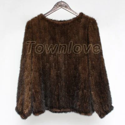 Abrigo chaqueta 100 % real de piel de visón tejido para mujer cálido de moda pulóver de piel hecho a mano Foto 1 de 4