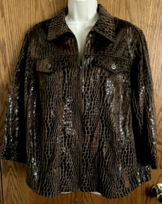 Ruby Rd. Woman Black and Brown Zip Front Jacket Lightweight 3/4 Sleeves Size 16W - Image 1 of 4