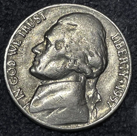 1957 D JEFFERSON NICKEL ERROR. EXTREME DD & "IN COD WE TRUST" Cover