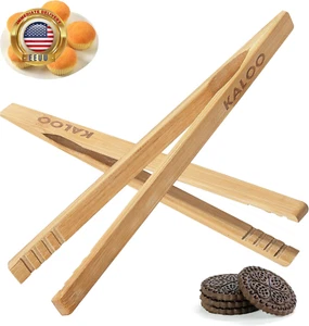 2PCS Reusable Toaster Tongs, 8 Inch Wooden Cooking Tong, Multipurpose Bamboo To - Picture 1 of 9