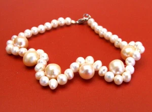 5-6mm RoundNatural White Pearl Bracelet for Women Weave 10mm Pink Pearl 7.5'' - Picture 1 of 14