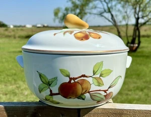 1961 Royal Worcester Evesham Gold Casserole Dish 8 3/8" Pear Knob Handles Rare - Picture 1 of 8