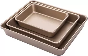Set of 3 Deep Baking Pans Set, Nonstick Rectangle Cake Baking Sheet for Oven - Picture 1 of 8
