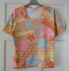 NEW  LINIQUE 36 BUST TOP T SHIRT BLOUSE SUMMER BLUE ORANGE MULTI SCOOP HOLIDAY