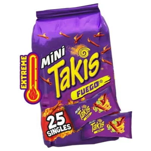 Takis Fuego Mini 25 pc / 1.23 oz Bite Size Multipack, Hot Chili Pepper & Lime Ro - Picture 1 of 6