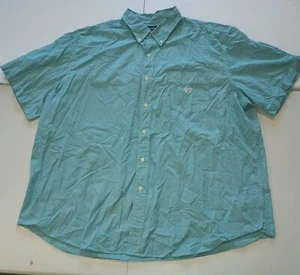 Chaps Men's Easy Care Button Down Shirt Green Short Sleeve Check Size 3XB M001 - Picture 1 of 6