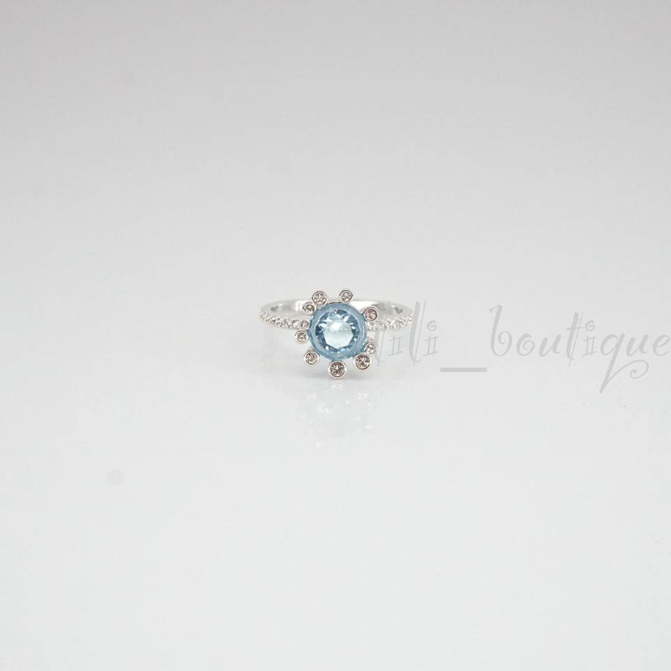 Swarovski 5479929 Olive Ring Aqua Blue Crystals Rhodium-Plating Size 55