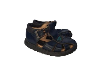 Vintage Leather Oshkosh Navy Blue Toddler Buckle Up Shoes Sandals Sz 2UK 3US - Picture 1 of 9