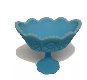 Fenton Blue Satin Glass Candy Dish Compote - Picture 1 of 5