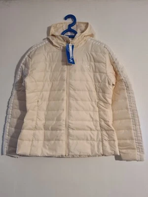 Rrp £85. Adidas Originals Slim Hooded Puffer Jacket Cream Women size L /  14.  - Image 1 of 4