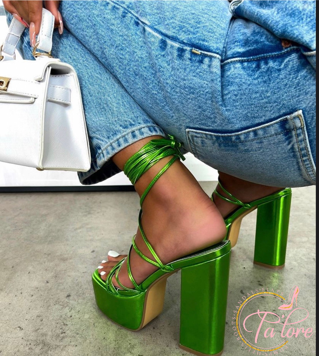 green platform heels