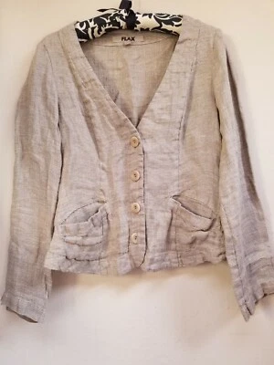 Flax Womens Linen Textured Blazer Jacket Size P (4-6) Tan Pockets Button Front - Image 1 of 4