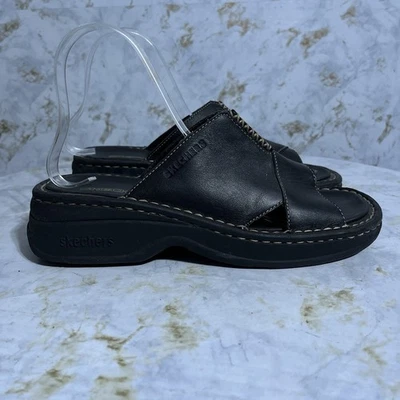 Sandálias Skechers Comfort Walker femininas tamanho 8 sapatos couro preto conforto - Imagem 1 de 4