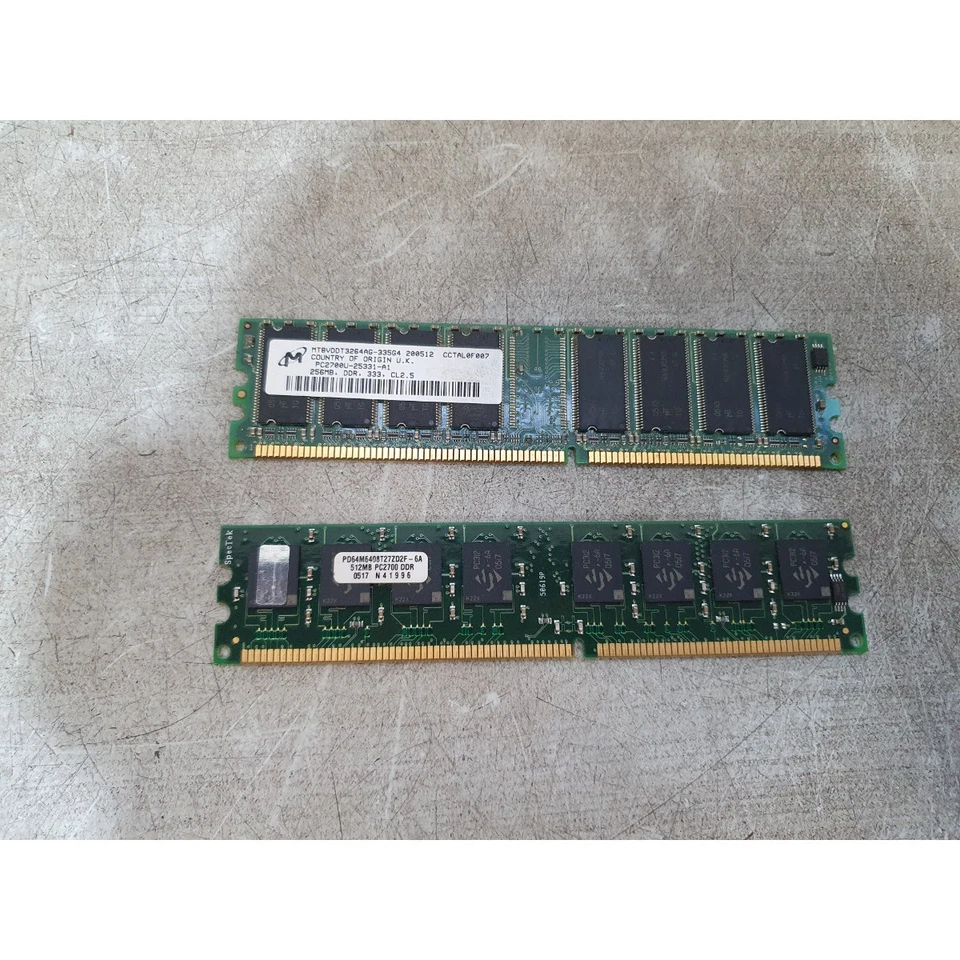 Lot Of 2 Micron MT8VDDT3264AG-335G4 & PD64M6408T27ZD2F DDR RAM (256MB & 512MB) - Image 1 of 4