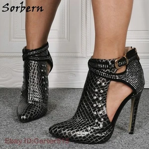 Zapatos de salón negros para mujer con remache cristal chispeante dedos puntiagudos tacón alto - Imagen 1 de 25