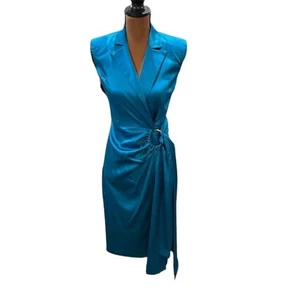 Vestido midi sin mangas satinado Jay Godfrey “Gino” en azul pavo real nuevo con etiquetas - talla 0 - Imagen 1 de 9
