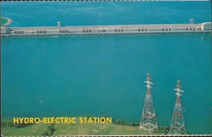 Power Dam Wasserkraftwerk Massena NY. Chrom Postkarte - Bild 1 von 2