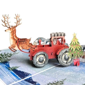 Christmas Cards, Vintage Christmas Cards with Red Truck & Reindeer, Unique Po... - Picture 1 of 9