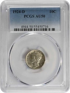 1924-D Mercury Silver Dime AU50 PCGS - Picture 1 of 2