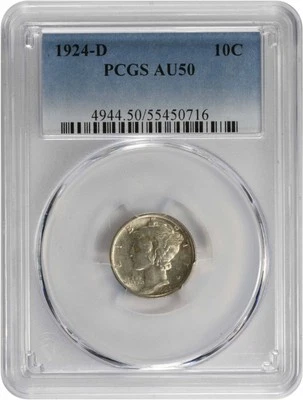 1924-D Mercury Silver Dime AU50 PCGS - Image 1 of 2