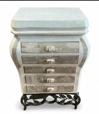 Maitland Smith Tessellated Stone Chest on Bronze Base Lined Jewelry Drawers - Image 1 of 4