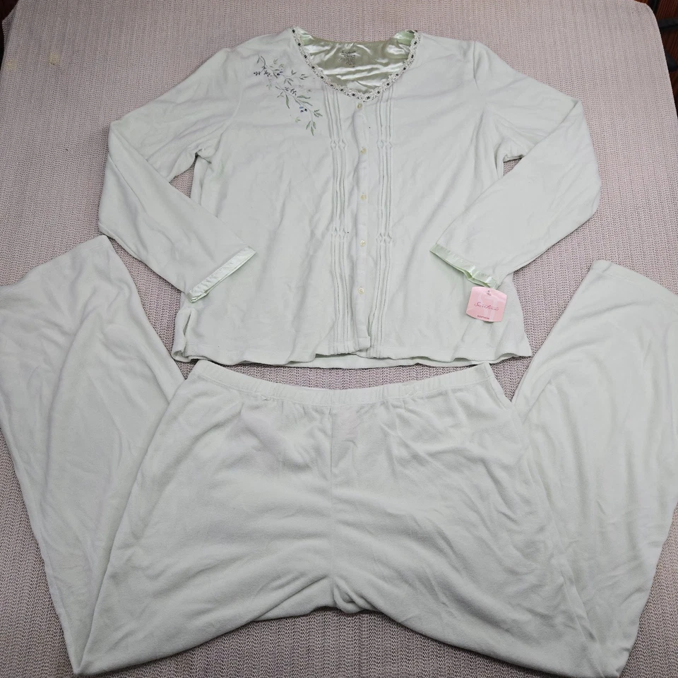 Conjunto de pijama Secret Treasures para mujer grande verde polar top pantalones bordados nuevo Foto 1 de 4