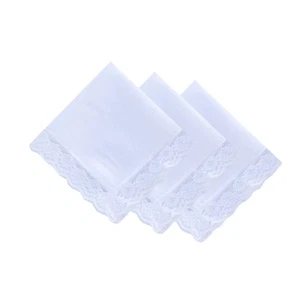 Woemsn Handkerchiefs White Soft Cotton Embroidery Black Ladies Lace Hankies W... - Picture 1 of 6