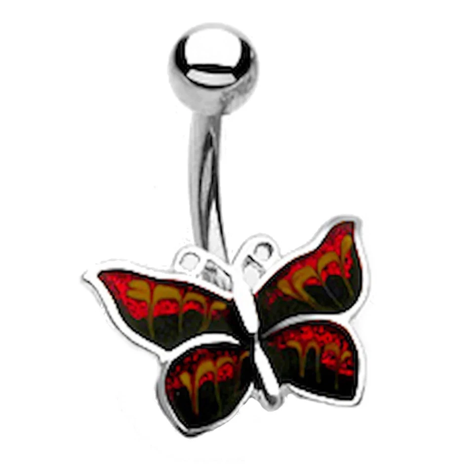 Anel cirúrgico barriga borboleta aço 1053 - 14G – esmalte vermelho e preto - Imagem 1 de 1