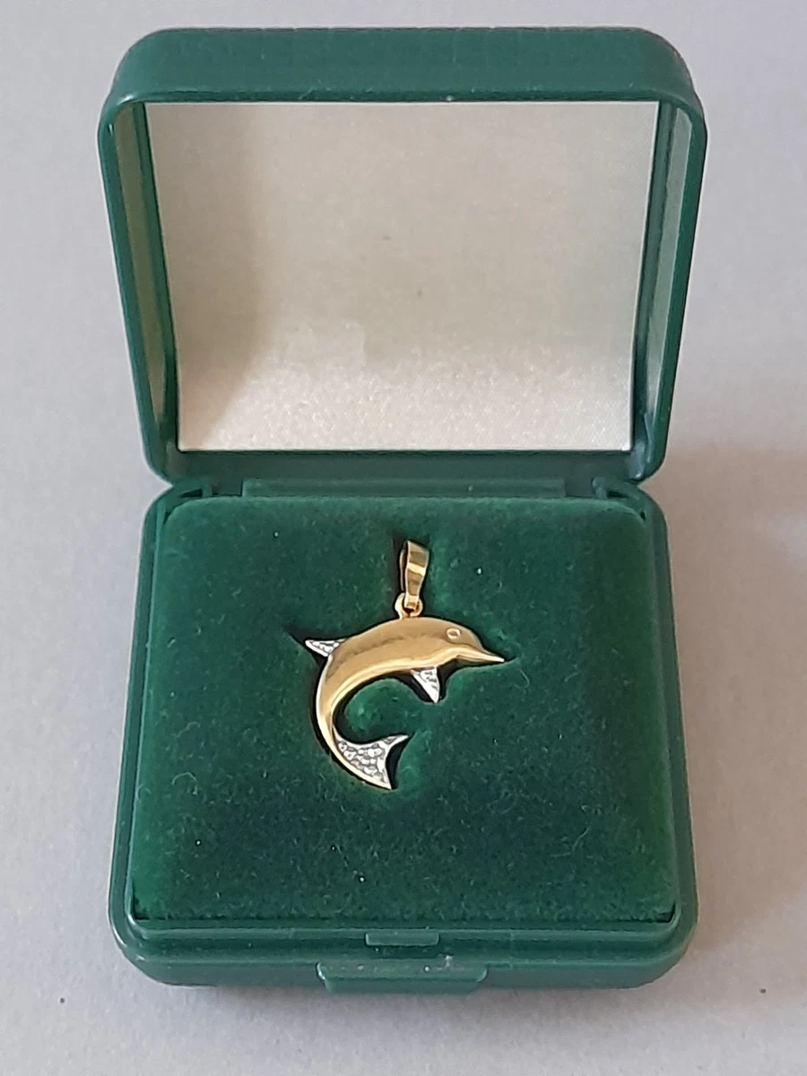 Halskette Mit Grünem Delphin-Anhänger – Vergoldete Edelstahlkette 40+6 Cm, Mit Geschenkbox