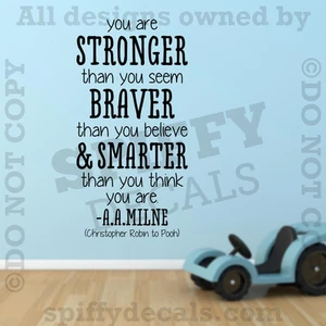 Winnie The Pooh Stronger Braver A.A. Milne Quote Vinyl Wall Decal Decor Sticker - Bild 1 von 3