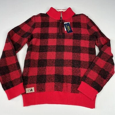 Polo Ralph Lauren Boys XL 18-20, Red/Black Check Wool Blend 1/4 Zip Sweater  - Image 1 of 4