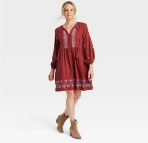 Vestido Knox Rose Boho Bordado Para Mujer Talla XS Rojo Manga Larga Borla Escote - Imagen 1 de 3