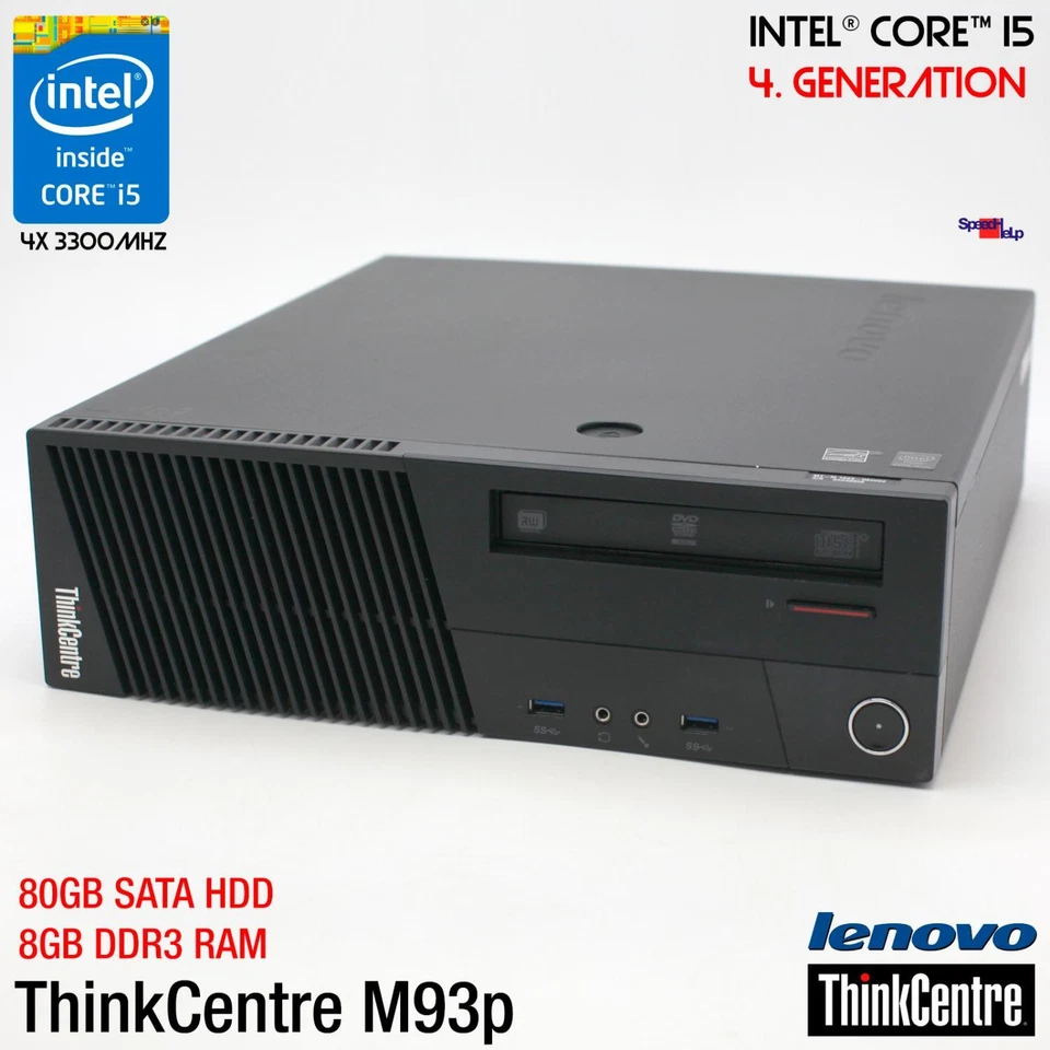 IBM LENOVO THINKCENTRE M93P SFF CORE I5-4590 COMPUTER PC WINDOWS 10 80GB 8GB RAM - Image 1 of 4
