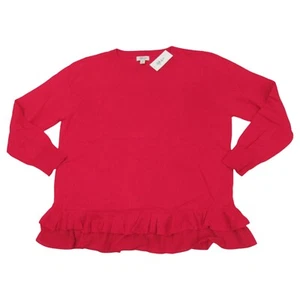 Style & Co Womens XXL Knit Ruffle Chiffon Hem Long Sleeve Sweater Top Blouse Red - Picture 1 of 11