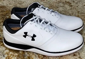 UNDER ARMOUR Performance SL Leather White Bl Waterproof Golf Shoes Cleats Mens 8 - Picture 1 of 6