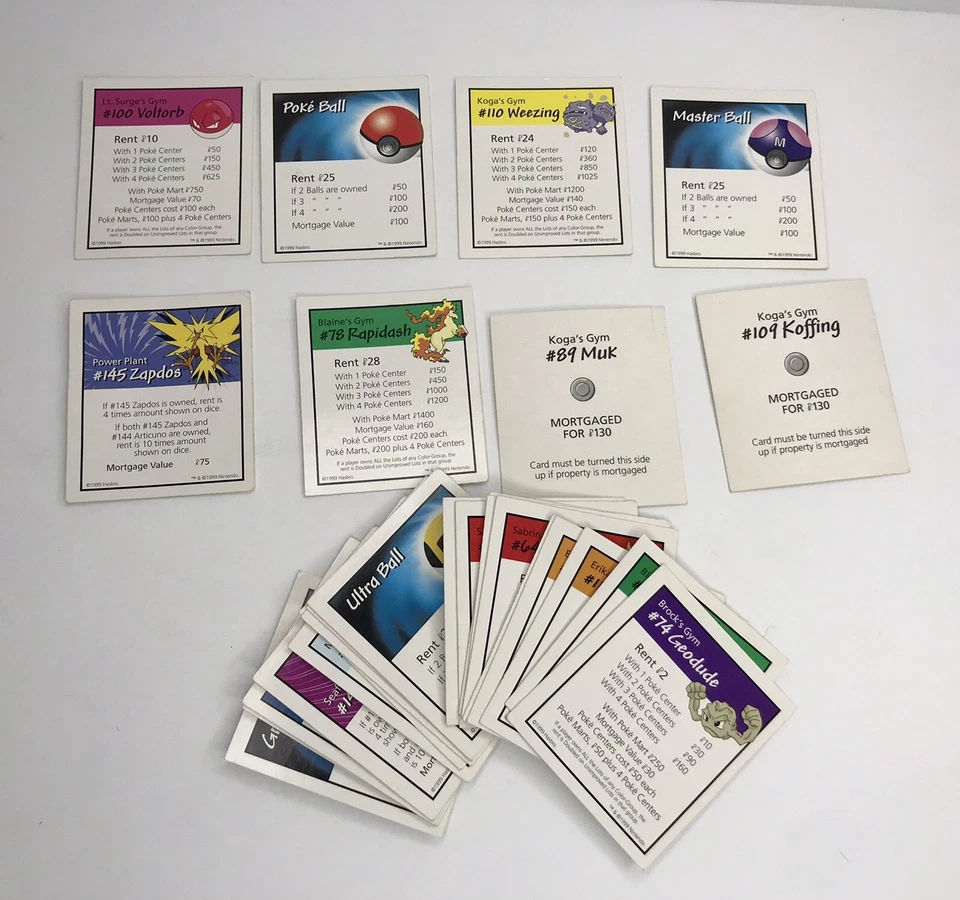 Pokemon Monopoly Collectors Edition Board Game 1999 Replacement Property Cards - Image 1 of 1