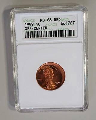 1999 Off Center Error Penny ANACS MS66 GEM - Image 1 of 2