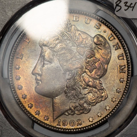1902 $1 Morgan Silver Dollar - Rainbow Pastel Toning - PCGS MS 63 - SKU-B3474 Cover