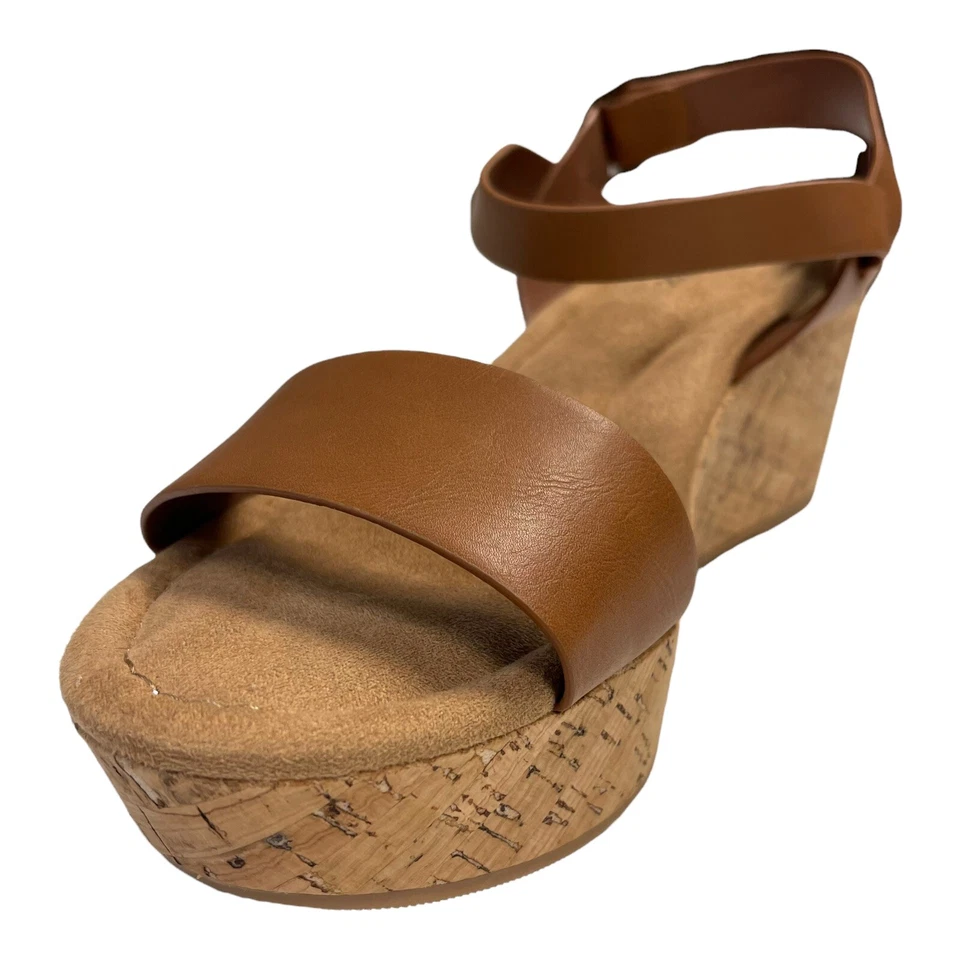 City Classified Brown Wedge Sandals Women 11 Ankle Strap Cork Buckle Open Toe - Image 1 of 4