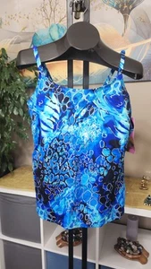 Topanga by T.H.E. Swimsuit Blue Green Silver Tankini w/Bra Swim Top Size 20 D/DD - Bild 1 von 13