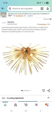 Jaycomey Sputnik Ceiling Light Fixtures, Mid-Century 12 Lights Gold Firework - Image 1 of 4