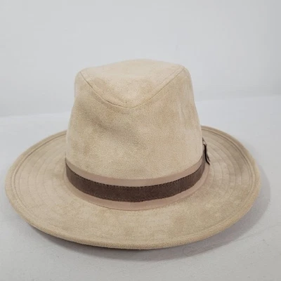 Шляпа мужская Daniel Cremieux размер большой/XL замшевая бежевая с коричневой лентой в оправе с подкладкой - Изображение 1 из 4